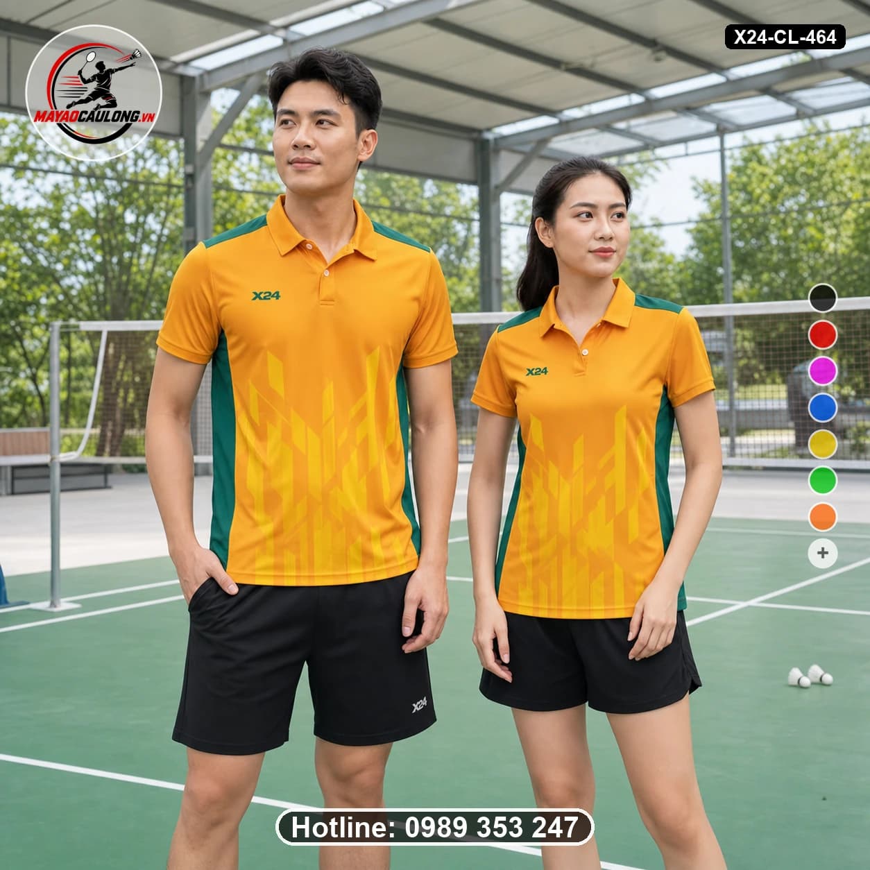 Áo cầu lông đặt may X24-CL-464 cam, vàng, xanh teal áo có cổ, tay ngắn - ảnh sản phẩm 1