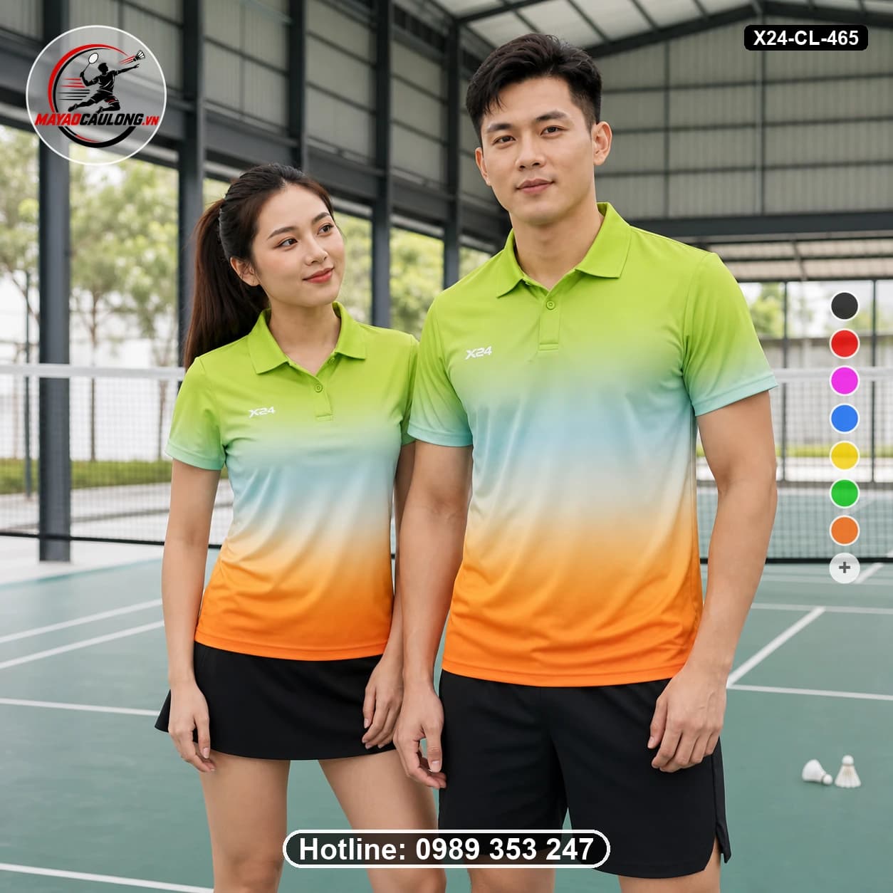 Áo cầu lông đặt may X24-CL-465 xanh lime, trắng, cam áo có cổ, tay ngắn - ảnh sản phẩm 1