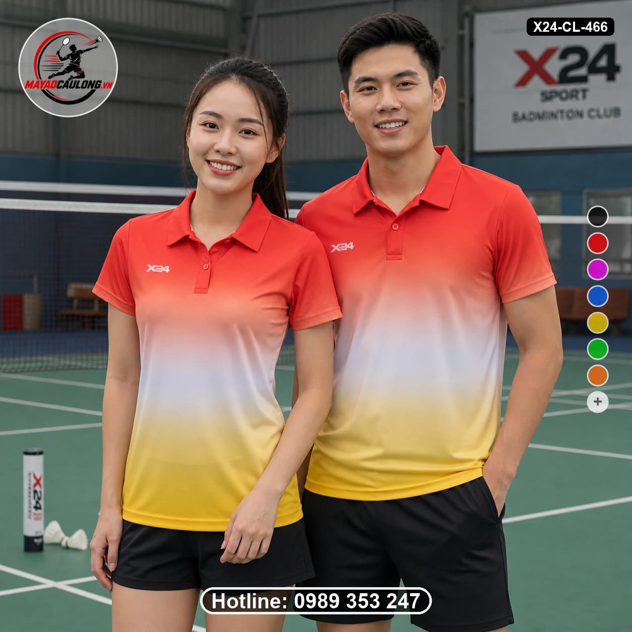 Áo cầu lông đặt may X24-CL-466 đỏ, trắng, vàng áo có cổ, tay ngắn - ảnh sản phẩm 1