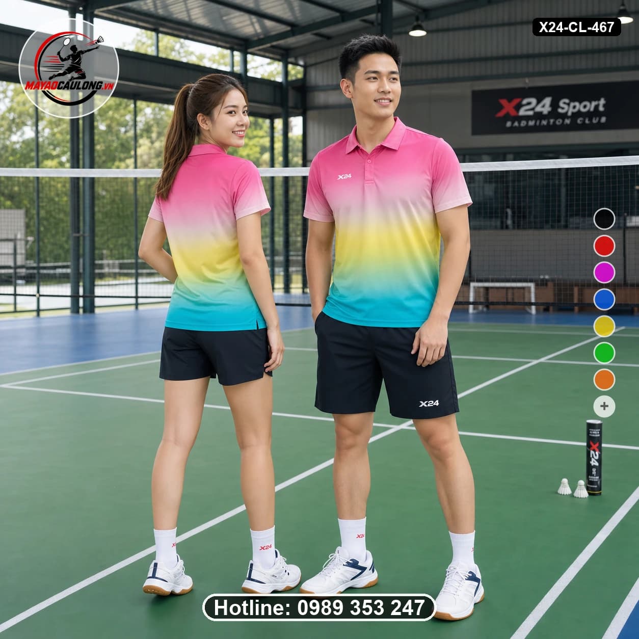 Áo cầu lông đặt may X24-CL-467 hồng, vàng, xanh cyan áo có cổ, tay ngắn - ảnh sản phẩm 1