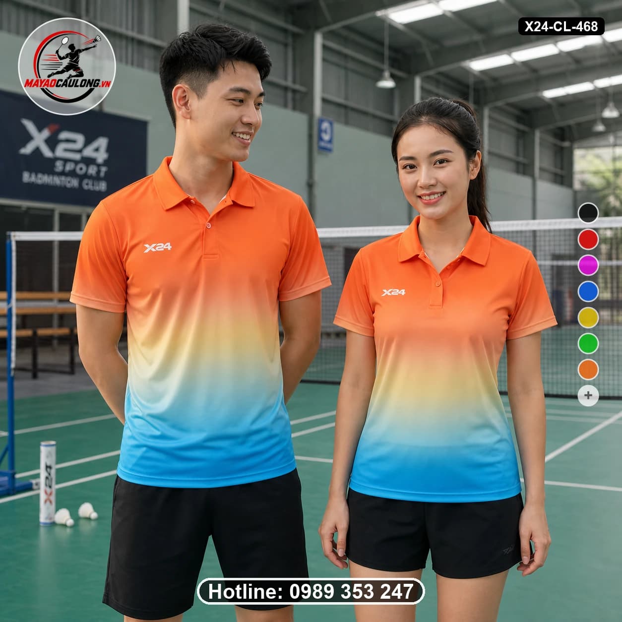 Áo cầu lông đặt may X24-CL-468 cam, vàng, xanh da trời áo có cổ, tay ngắn - ảnh sản phẩm 1