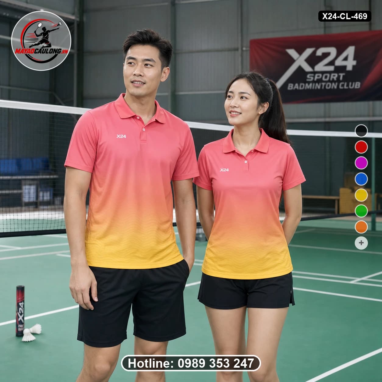 Áo cầu lông đặt may X24-CL-469 hồng, vàng áo có cổ, tay ngắn - ảnh sản phẩm 1