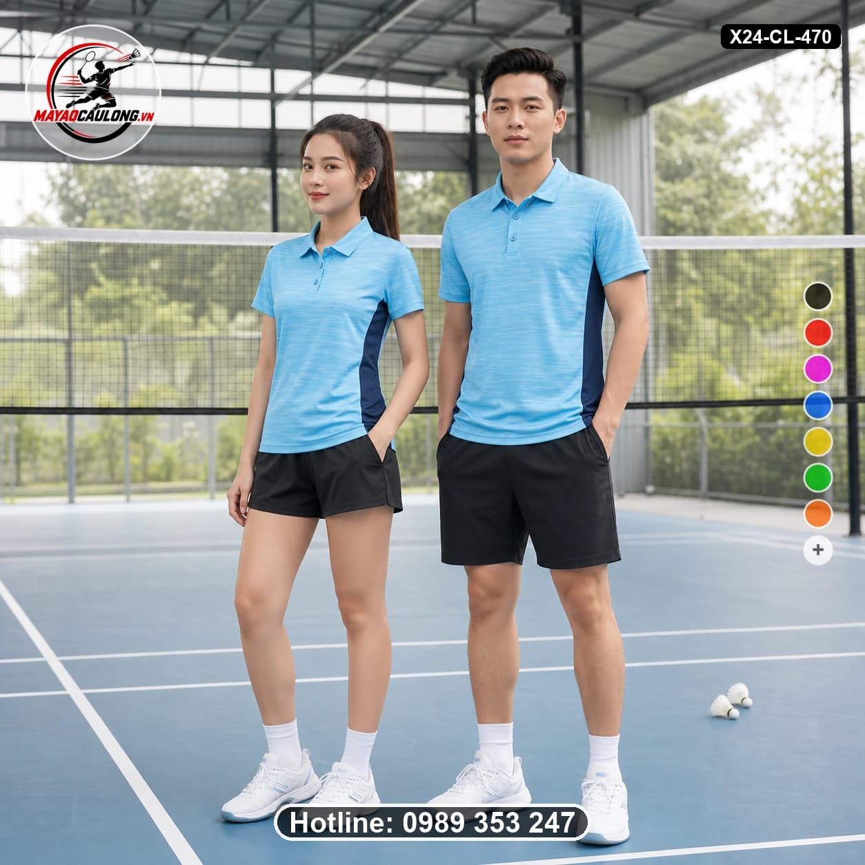 Áo cầu lông đặt may X24-CL-470 xanh da trời áo có cổ, tay ngắn - ảnh sản phẩm 1