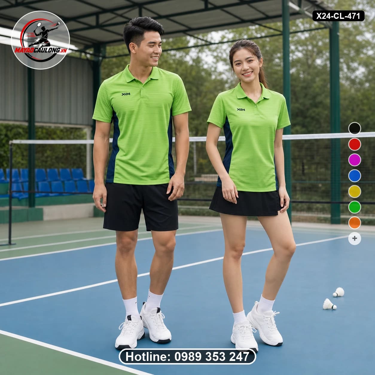 Áo cầu lông đặt may X24-CL-471 xanh lime áo có cổ, tay ngắn - ảnh sản phẩm 1