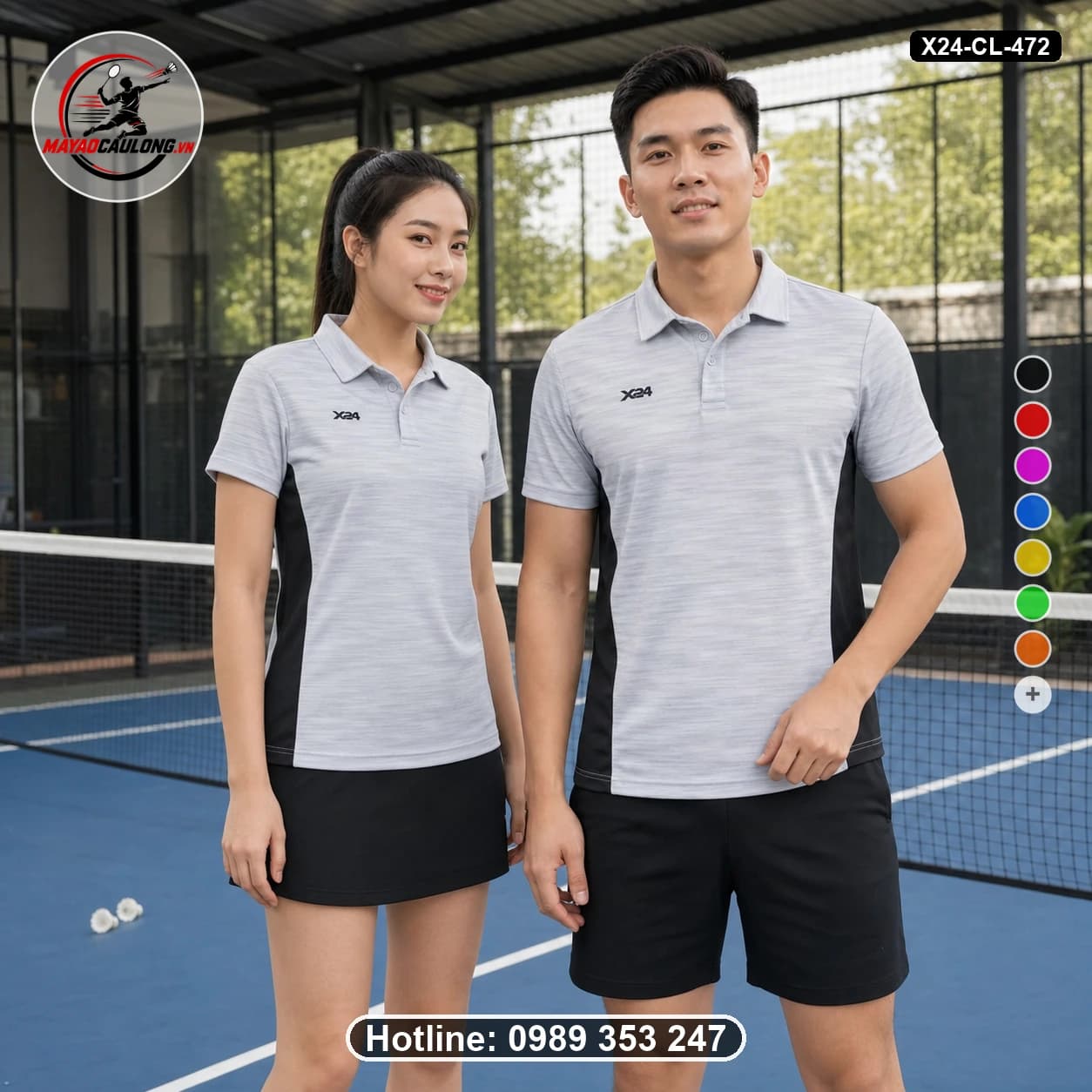 Áo cầu lông đặt may X24-CL-472 xám nhạt áo có cổ, tay ngắn - ảnh sản phẩm 1