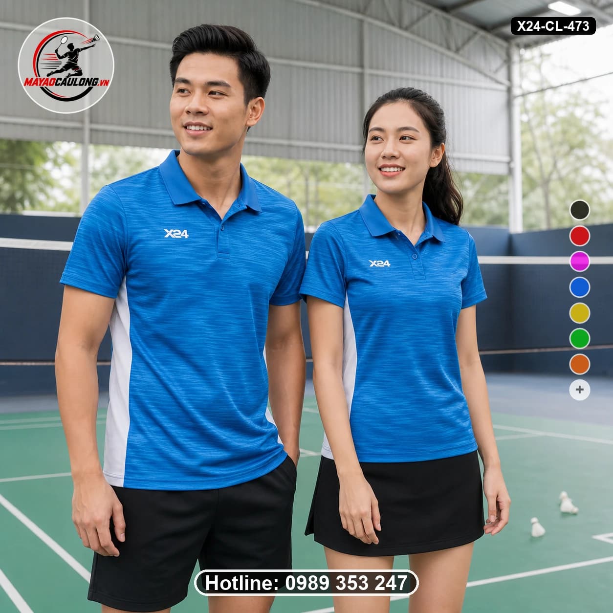 Áo cầu lông đặt may X24-CL-473 xanh royal áo có cổ, tay ngắn - ảnh sản phẩm 1