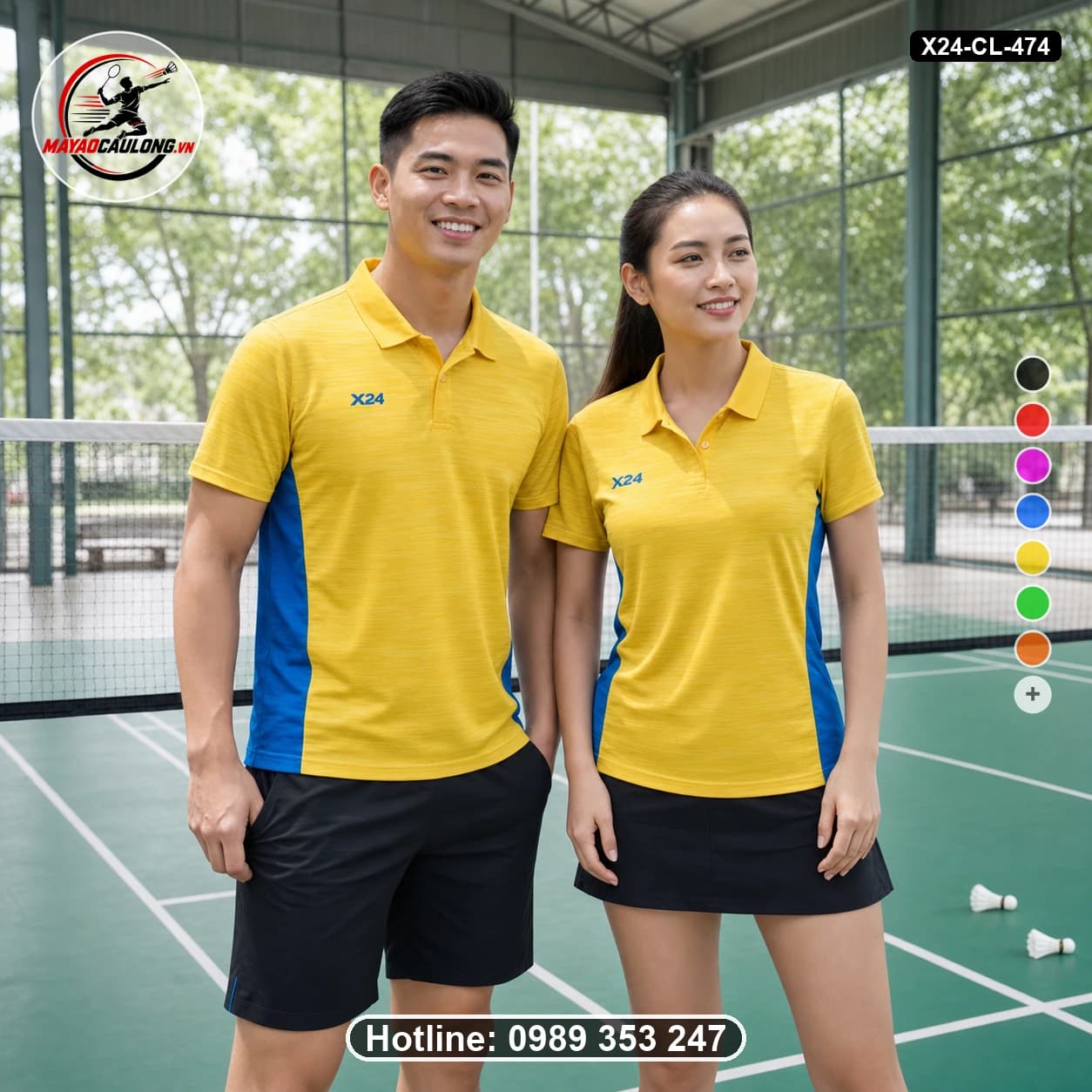 Áo cầu lông đặt may X24-CL-474 vàng áo có cổ, tay ngắn - ảnh sản phẩm 1