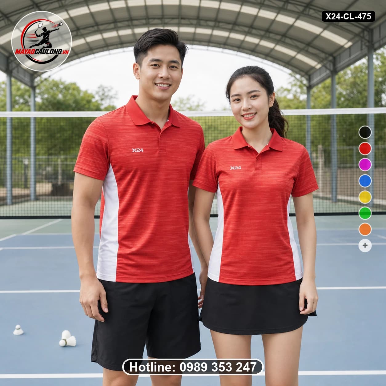 Áo cầu lông đặt may X24-CL-475 đỏ, trắng áo có cổ, tay ngắn - ảnh sản phẩm 1