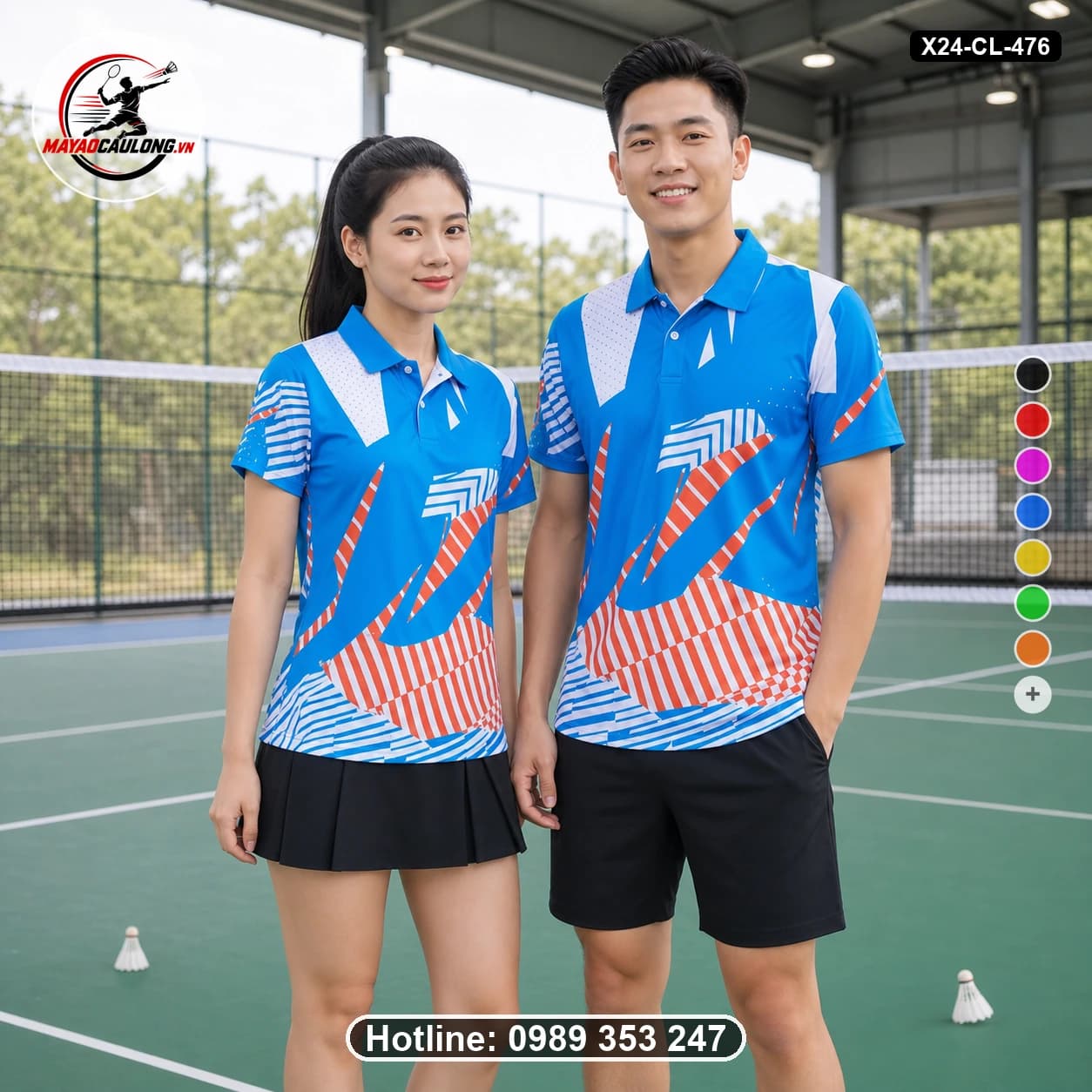 Áo cầu lông đặt may X24-CL-476 xanh dương, trắng, đỏ áo có cổ, tay ngắn - ảnh sản phẩm 1