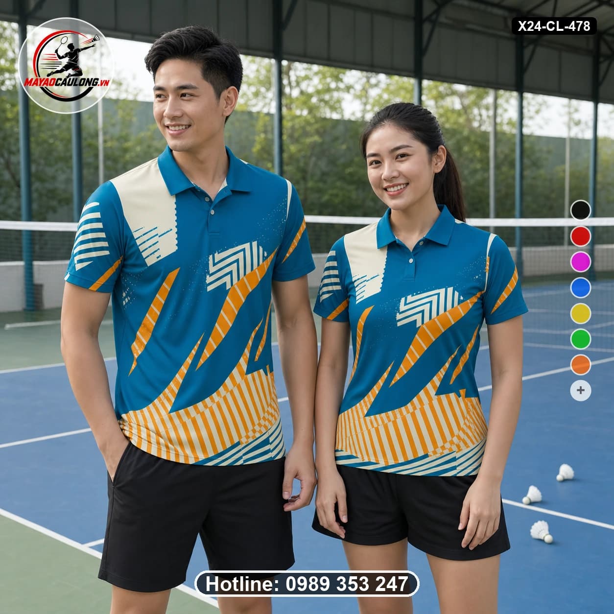 Áo cầu lông đặt may X24-CL-478 xanh teal, kem, cam, trắng áo có cổ, tay ngắn - ảnh sản phẩm 1