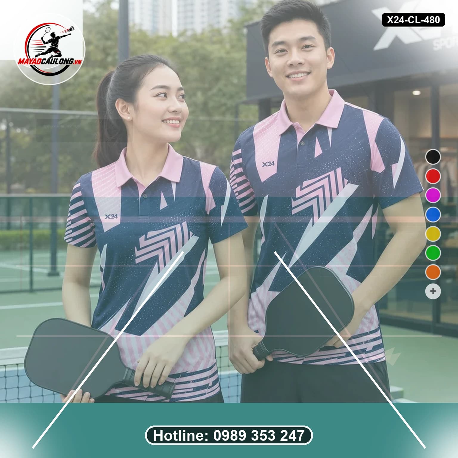 Áo cầu lông đặt may X24-CL-480 xám, xanh dương, đa sắc, xanh navy áo có cổ, tay ngắn - ảnh sản phẩm 1