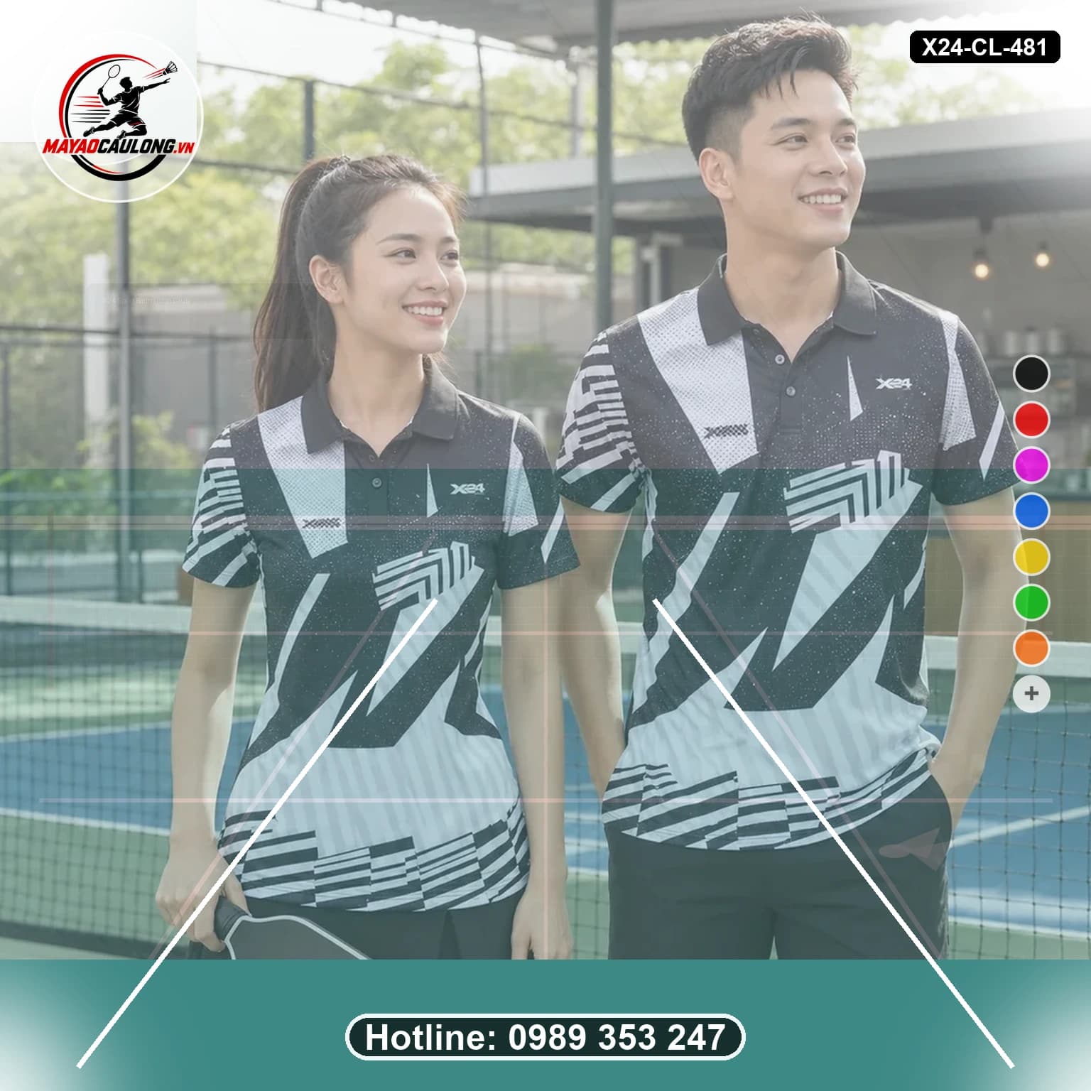 Áo cầu lông đặt may X24-CL-481 xanh dương, xám, đa sắc, xanh navy áo có cổ, tay ngắn - ảnh sản phẩm 1