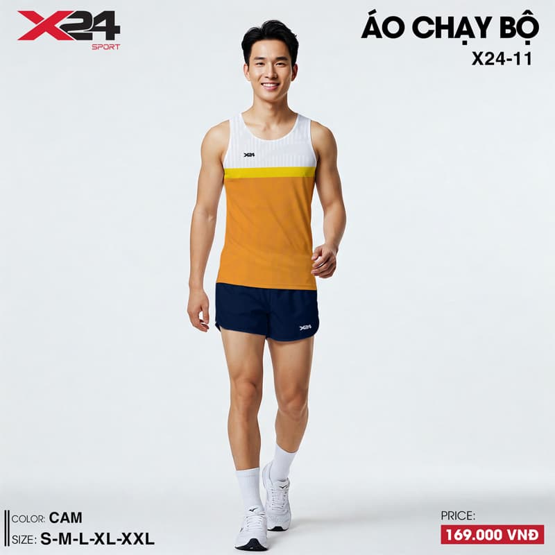Áo chạy bộ nam màu cam đất phối trắng vàng – Thoáng khí, siêu nhẹ – Mã X24-SRC-CB-2943