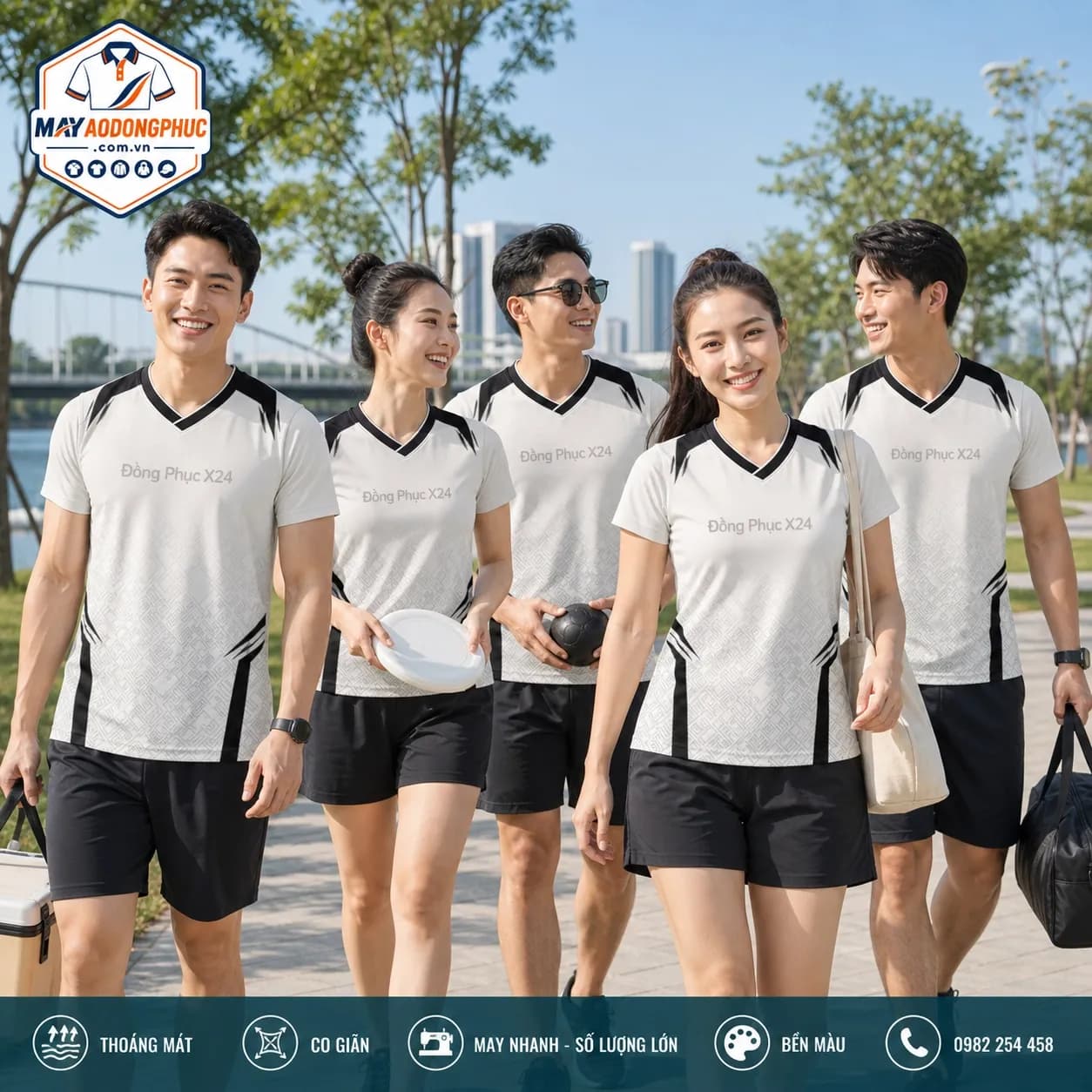 Áo dã ngoại trắng đen cổ V họa tiết hình học cho đội nhóm – Mã MDP-DN-045