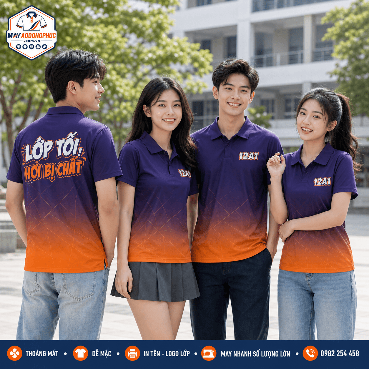 Áo lớp polo tím cam họa tiết polygon thiết kế riêng – Mã X24-DP-201103