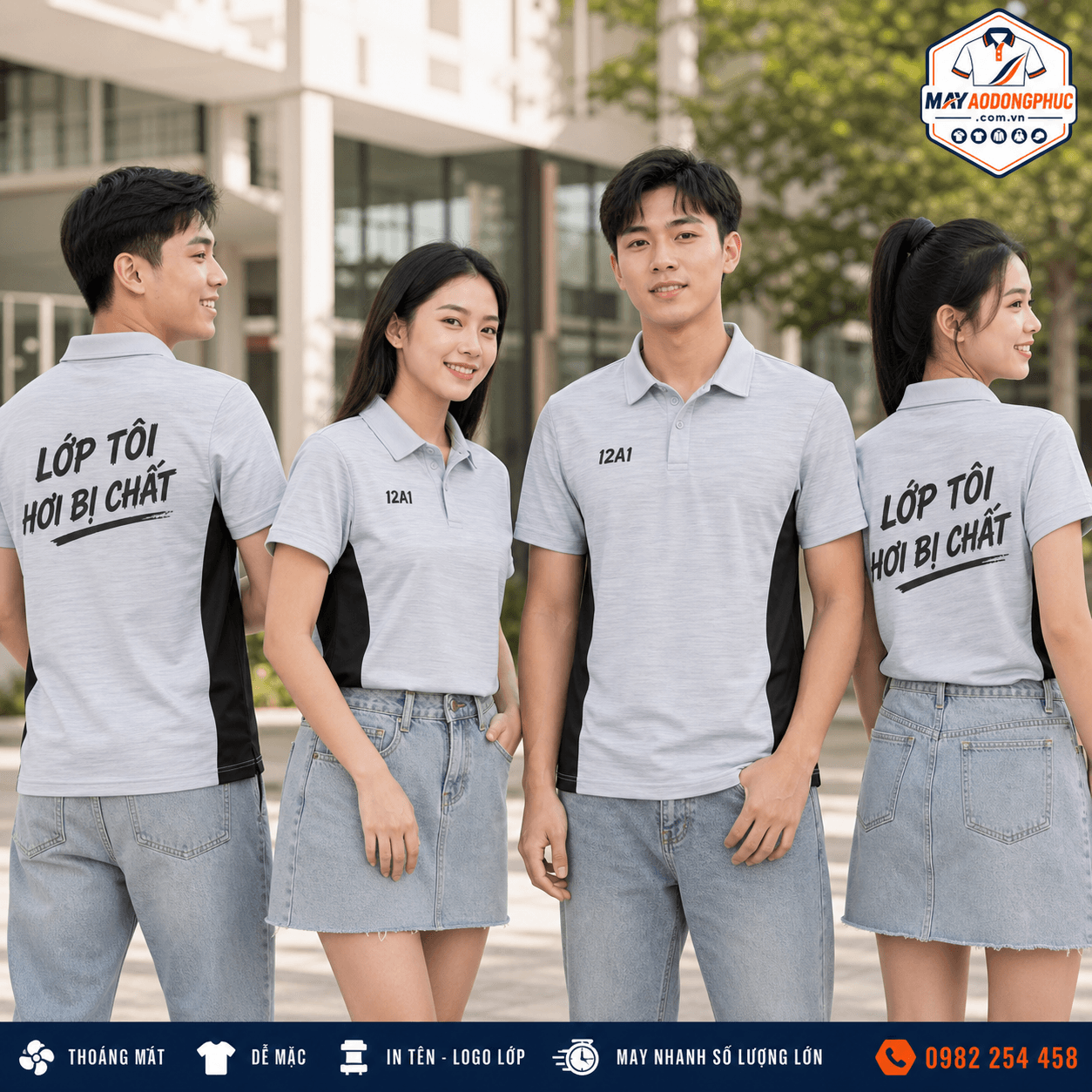 Áo lớp polo xám đen thiết kế riêng – Mã X24-DP-20145740