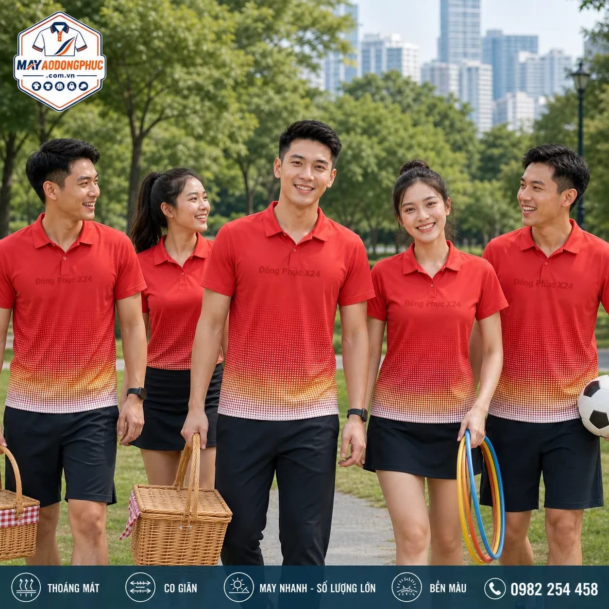 Áo polo đỏ cam vàng trắng cho team building – Mã MDP-DN-096