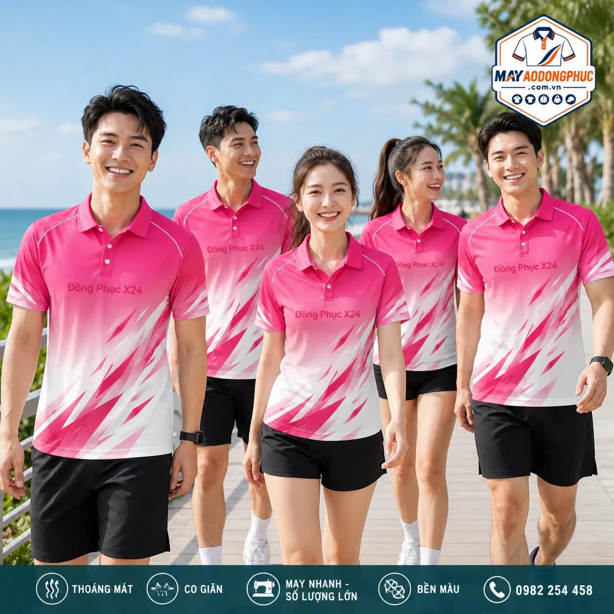Áo polo hồng ombre đặt may cho dã ngoại đội nhóm – Mã MDP-DN-PK-001