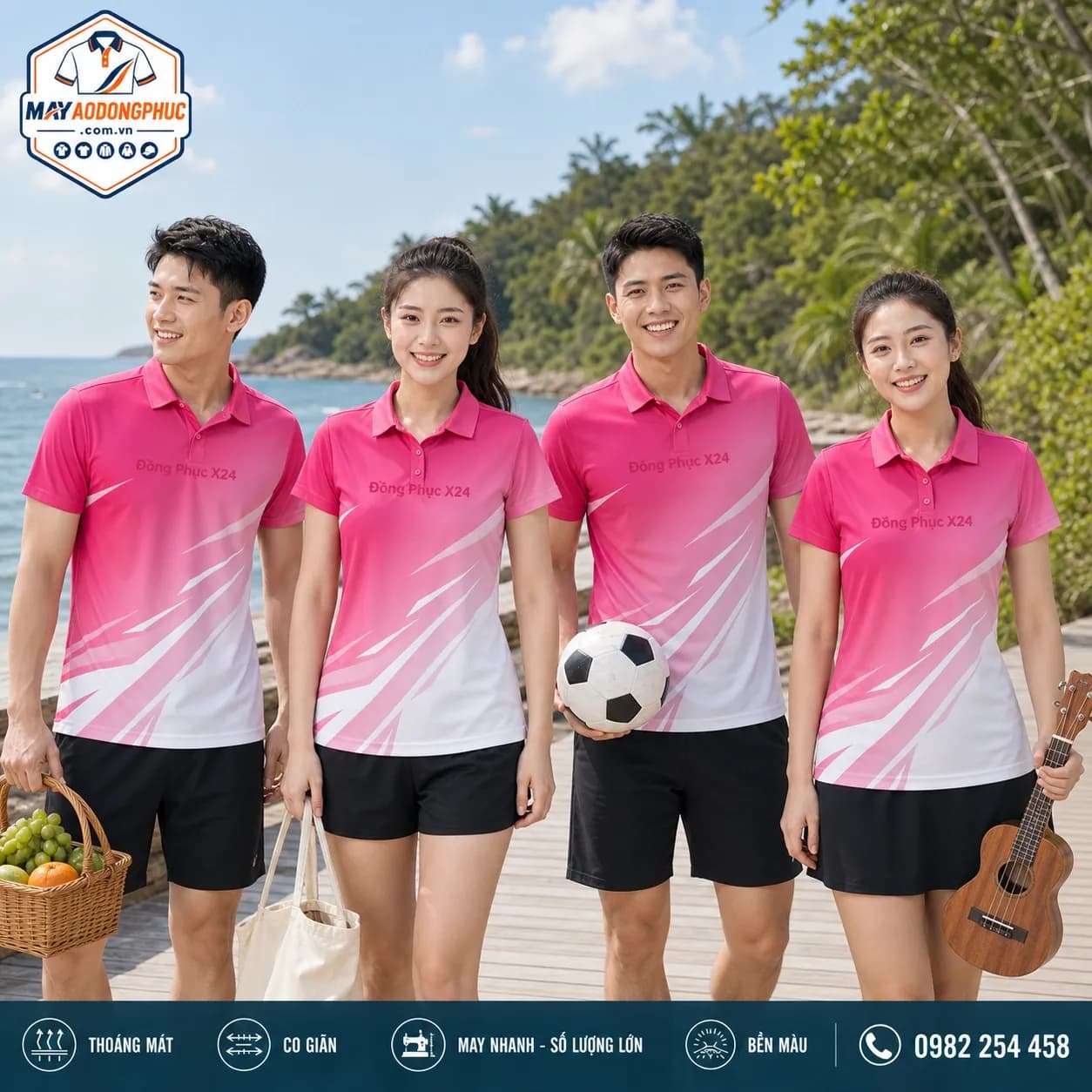 Áo polo hồng trắng slash chéo cho team building – Mã MDP-DN-123