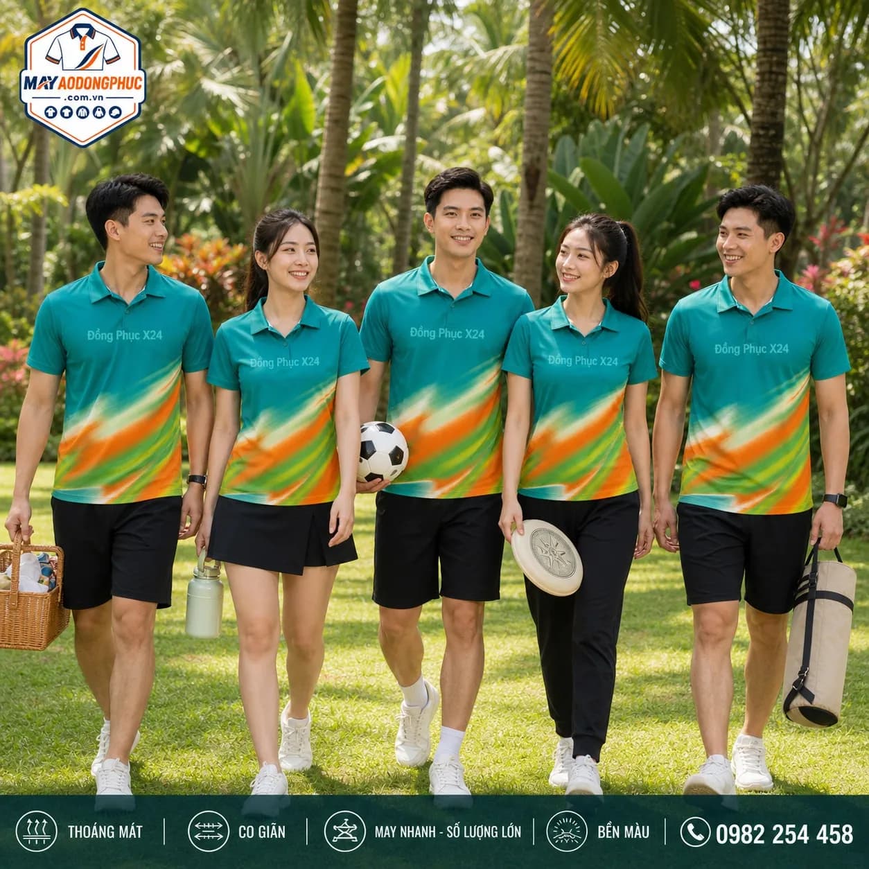 Áo polo teal cam xanh lá cho team building – Mã MDP-DN-094