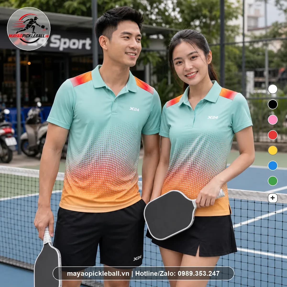 Bộ quần áo pickleball X24 PB-022 xanh ngọc cam có cổ