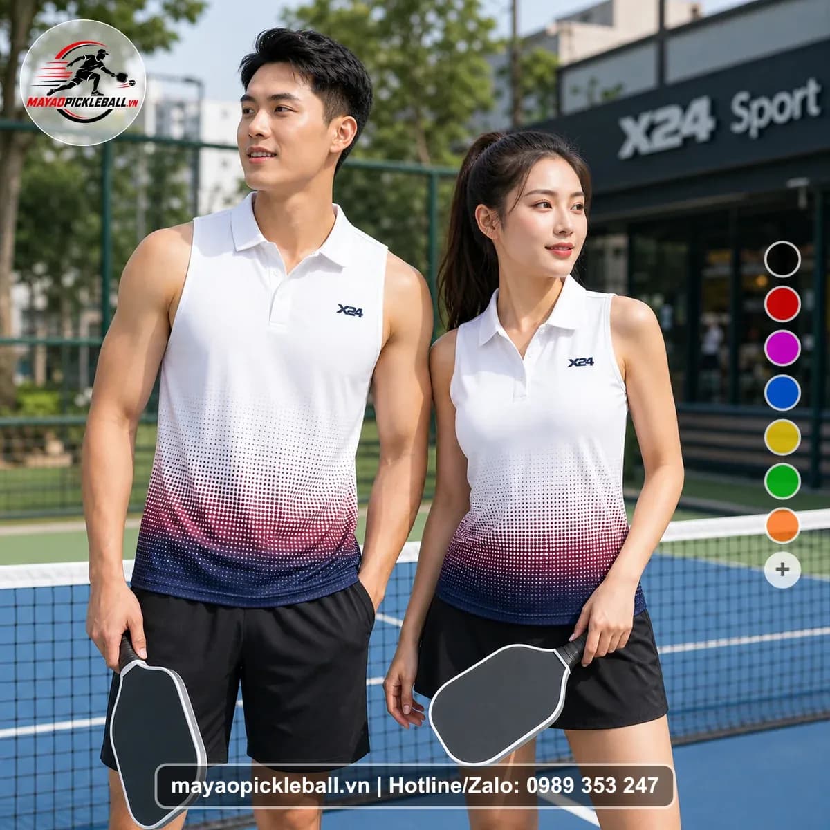 Bộ Quần Áo Pickleball X24-PB-043 Trắng Đỏ Xanh Đậm Năng Động