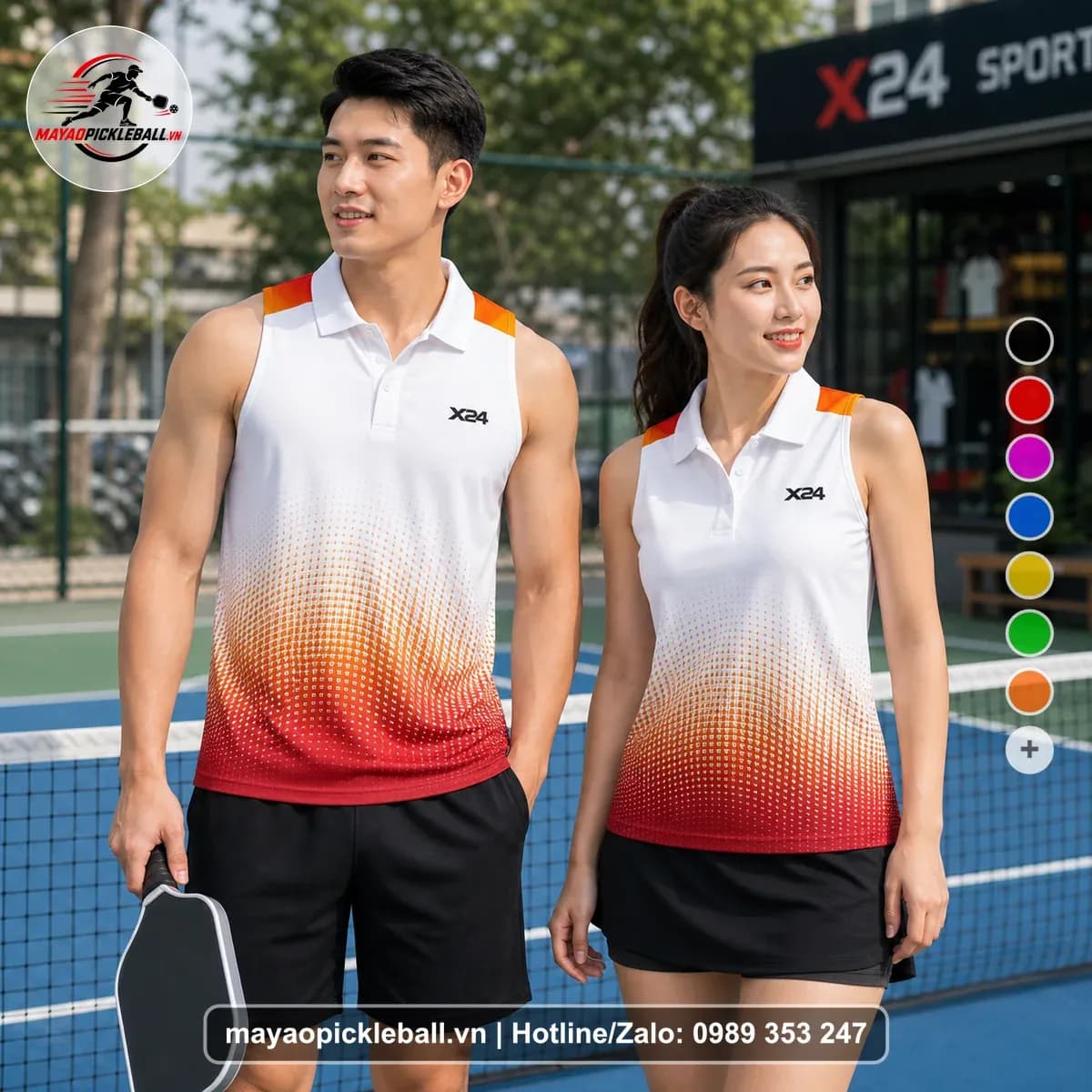 Bộ Quần Áo Pickleball X24-PB-044 Trắng Cam Đỏ Năng Động