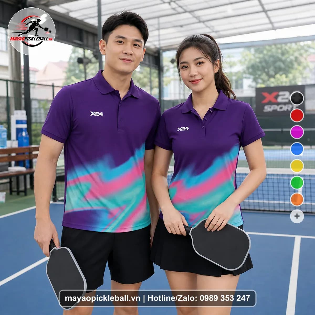 Bộ Quần Áo Pickleball X24-PB-049 Tím Cyan Hồng Năng Động
