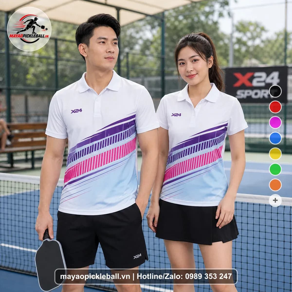 Bộ Quần Áo Pickleball X24-PB-053 Trắng Xanh Nhạt Tím Năng Động