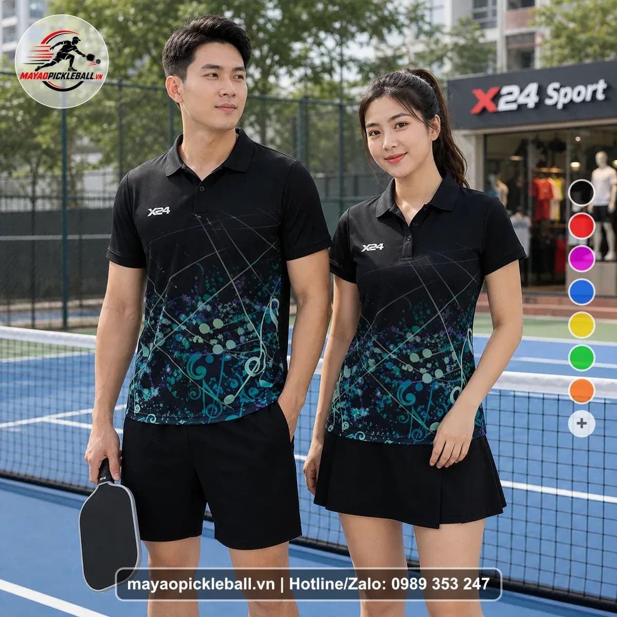 Bộ Quần Áo Pickleball X24-PB-054 Đen Xanh Ngọc Tím Năng Động