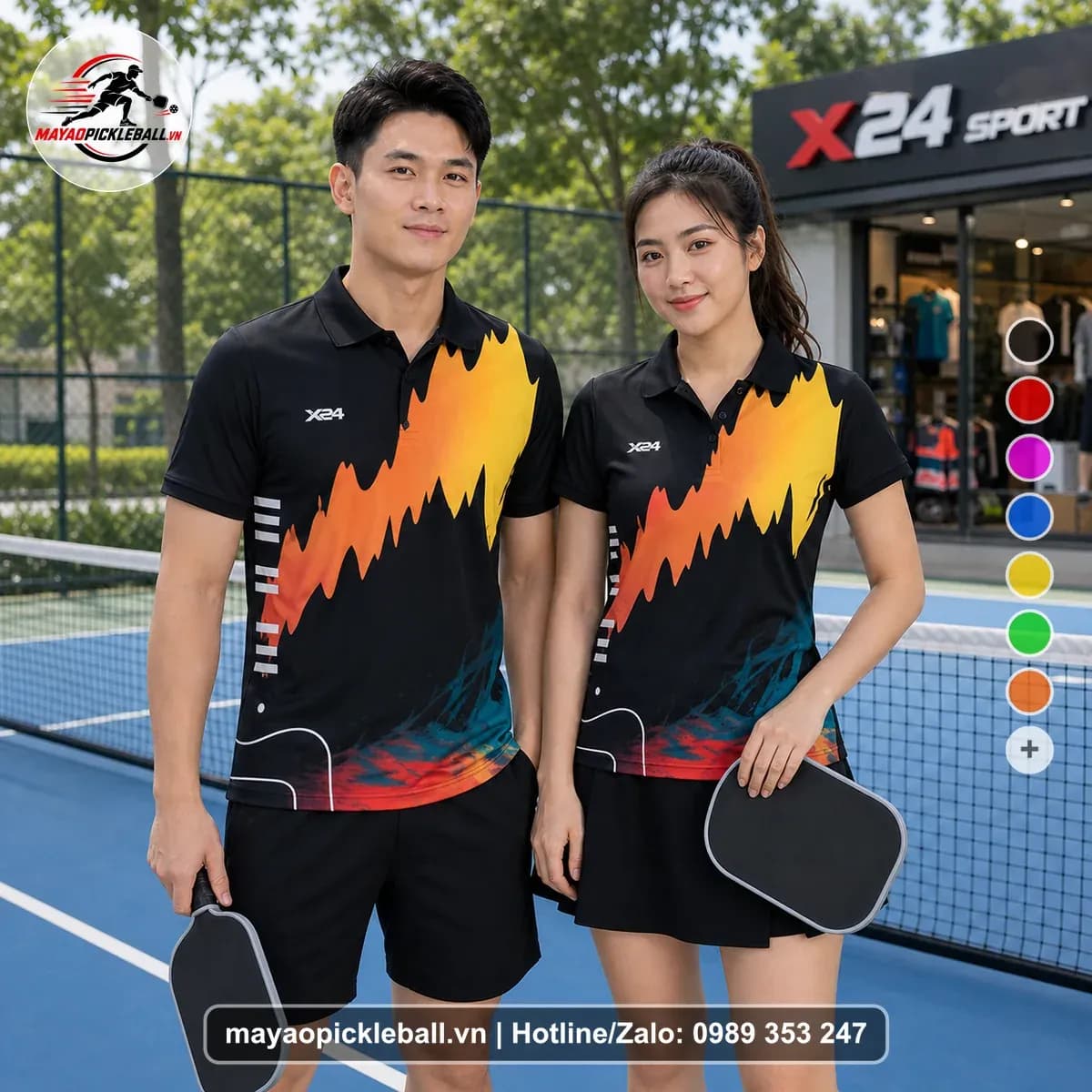 Bộ Quần Áo Pickleball X24-PB-056 Đen Vàng Cam Năng Động
