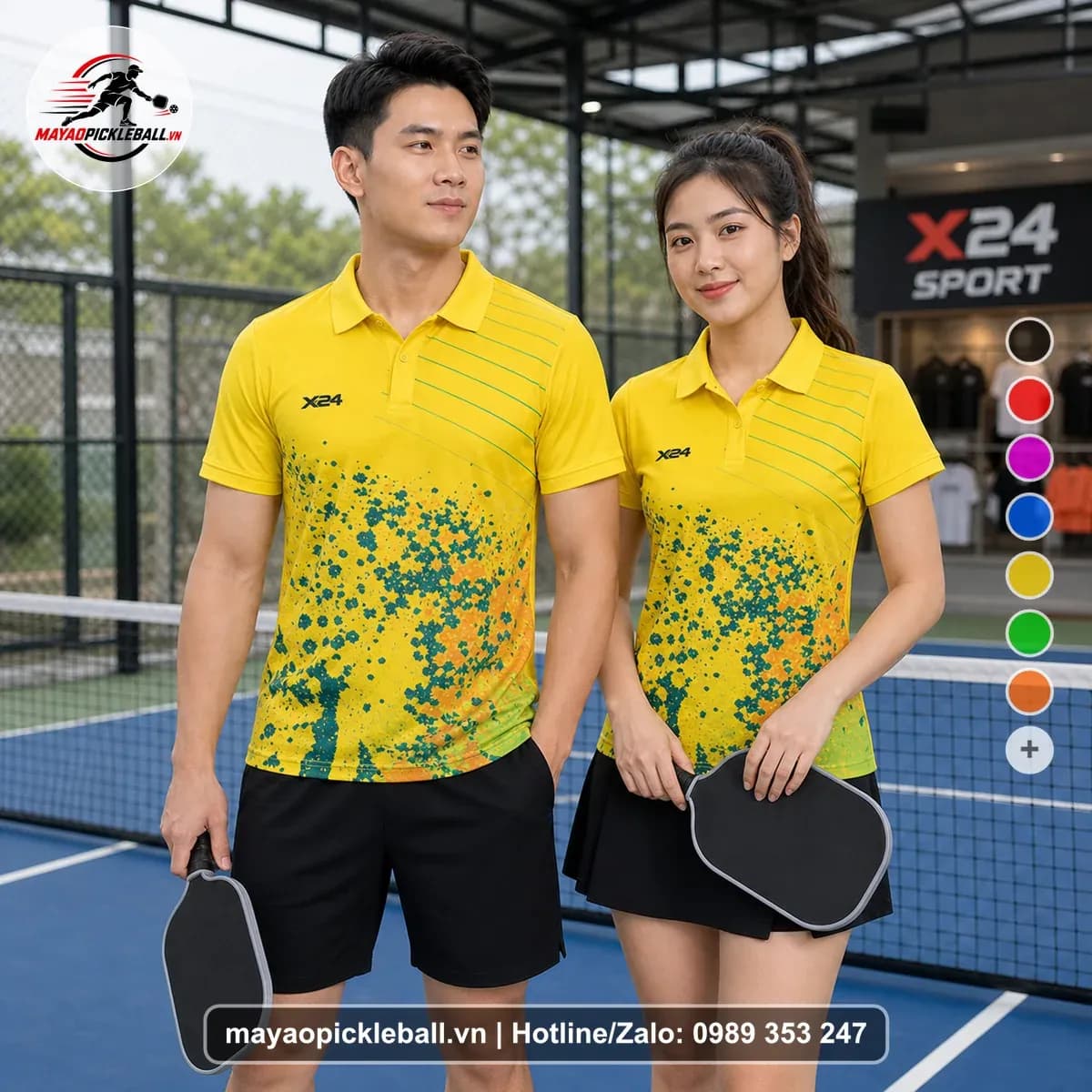 Bộ Quần Áo Pickleball X24-PB-058 Vàng Xanh Teal Cam Năng Động