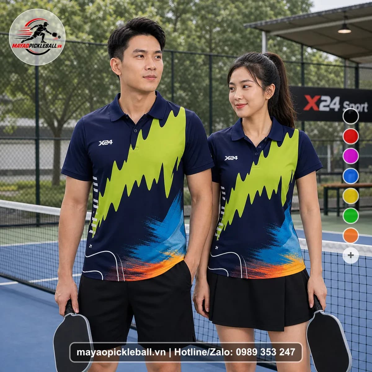 Bộ Quần Áo Pickleball X24-PB-062 Tím Tím Than Xanh Lime Năng Động