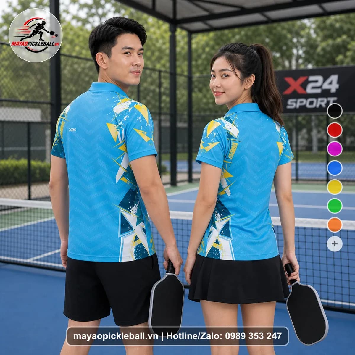 Bộ Quần Áo Pickleball X24-PB-065 Xanh Xanh Cyan Vàng Năng Động