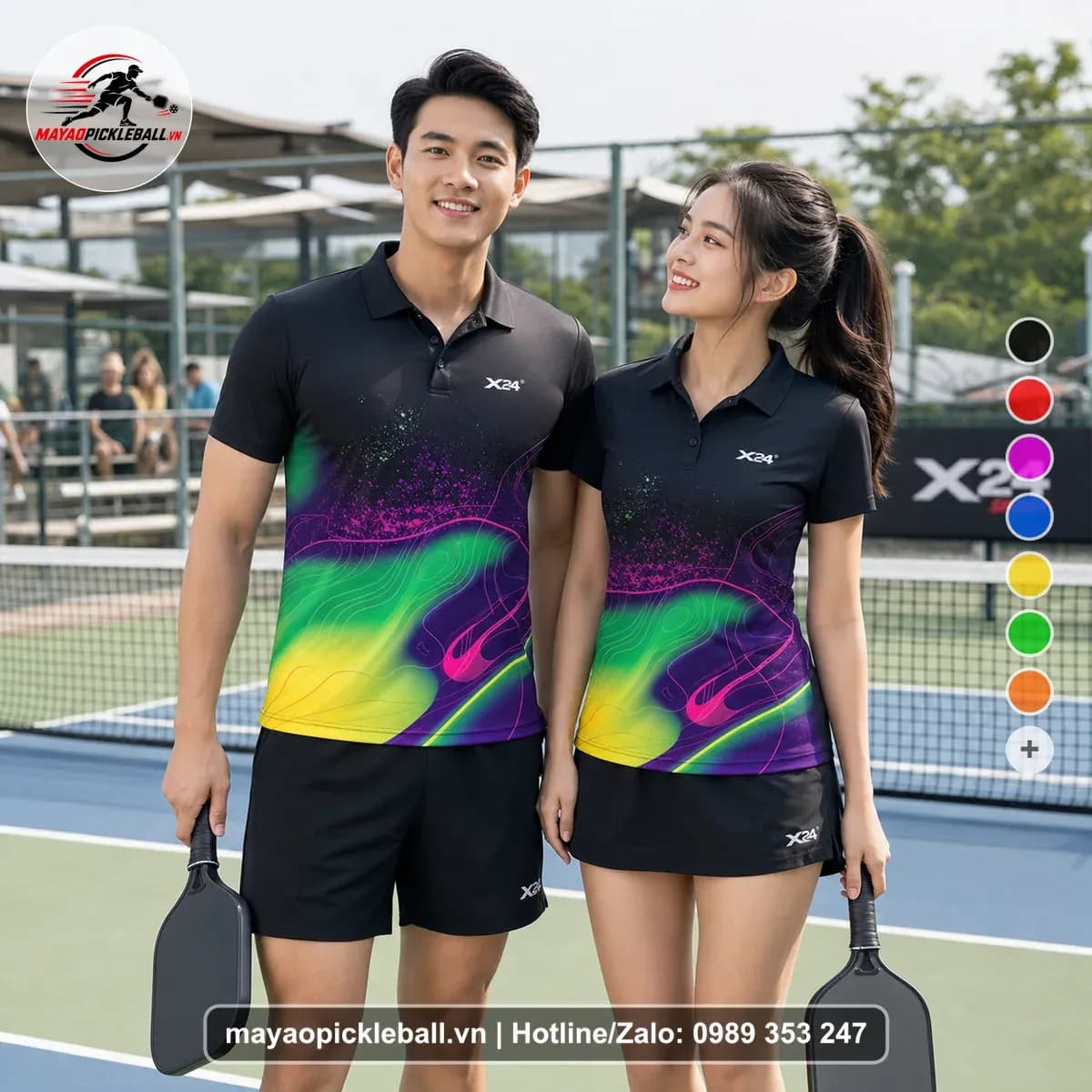 Bộ Quần Áo Pickleball X24-PB-067 Đen Xanh Neon Vàng Năng Động