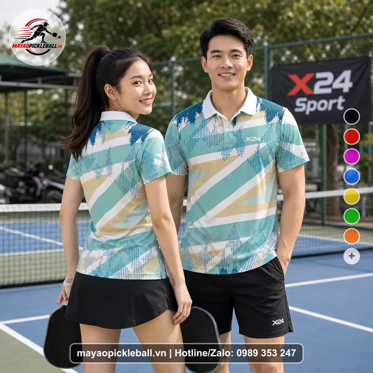 Bộ Quần Áo Pickleball X24-PB-078 Xanh Ngọc Xanh Trắng Năng Động