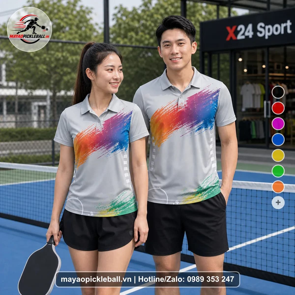 Bộ Quần Áo Pickleball X24-PB-088 Xám Xanh Dương Cam Năng Động