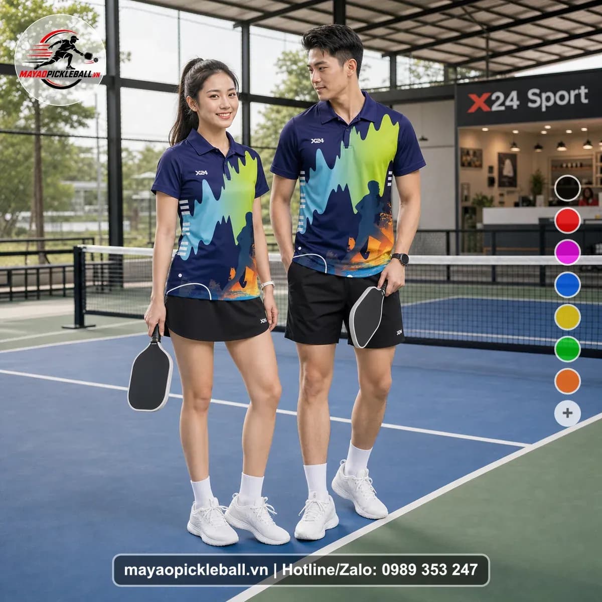 Bộ Quần Áo Pickleball X24-PB-089 Tím Tím Than Xanh Lime Năng Động