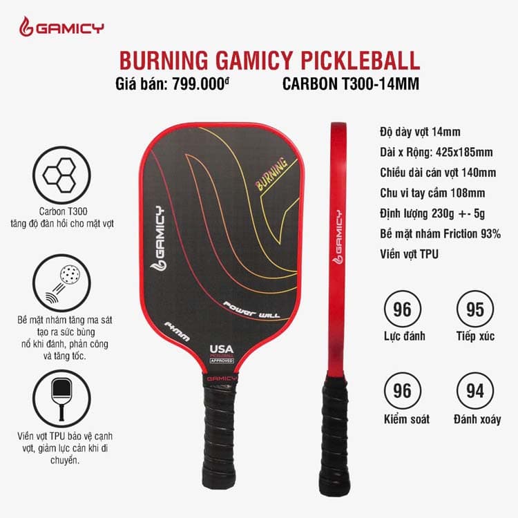 Vợt Pickleball Burning Gamicy T300