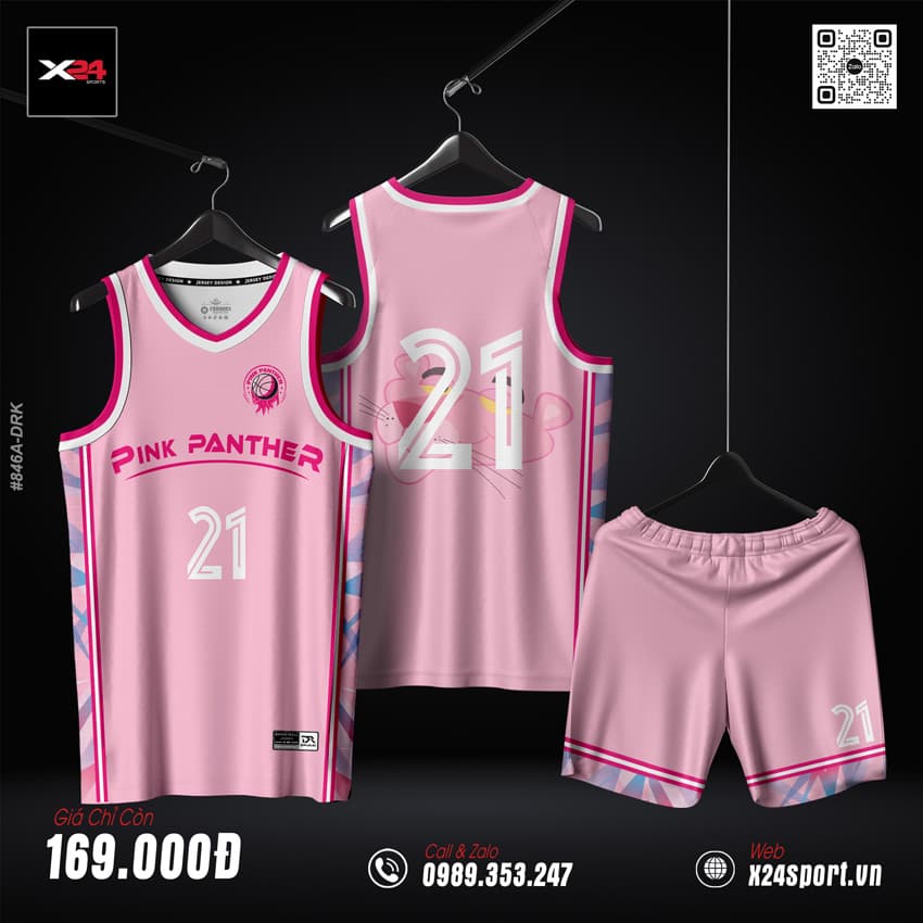 Bộ đồ bóng rổ Pink Panther hồng pastel thiết kế cá tính