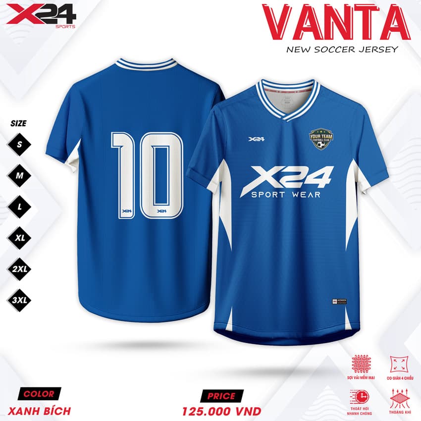 Áo bóng đá X24 Sports VANTA màu Xanh Bích – Đầy tự tin & chuyên nghiệp