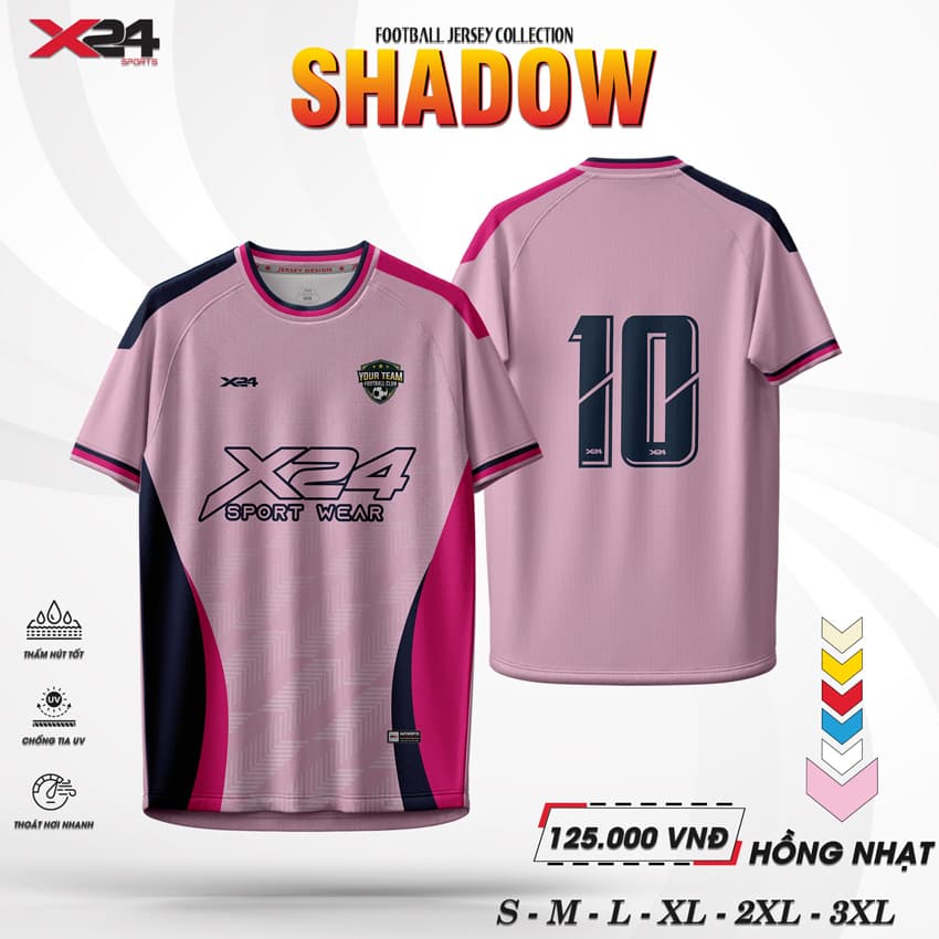 Áo Bóng Đá X24 SHADOW Hồng Nhạt – Cá Tính & Nổi Bật