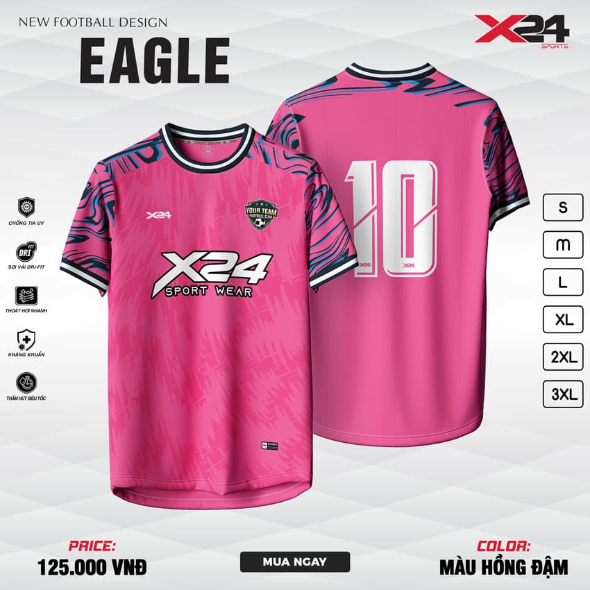 Áo Bóng Đá X24 Sports EAGLE – Hồng Đậm – Phong Cách Hiện Đại, Tốc Độ