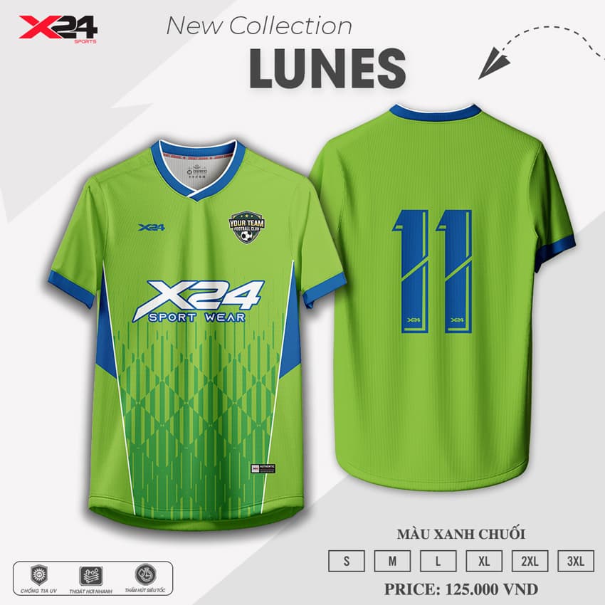 Áo Bóng Đá Không Logo X24 Màu Xanh Chuối – Bộ Sưu Tập LUNES