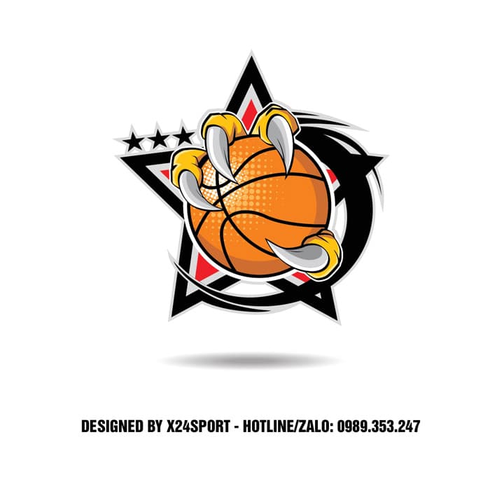 Logo Bóng Rổ Hiện Đại Màu Cam – Thiết Kế Móng Vuốt Nắm Bóng & Ngôi Sao độc quyền bởi X24Sport