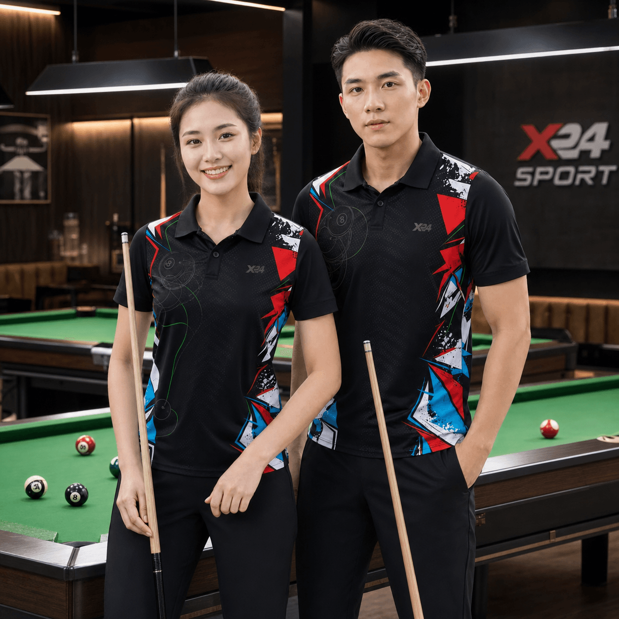 Áo bi-a X24 BA-119 Đen Đỏ Xanh