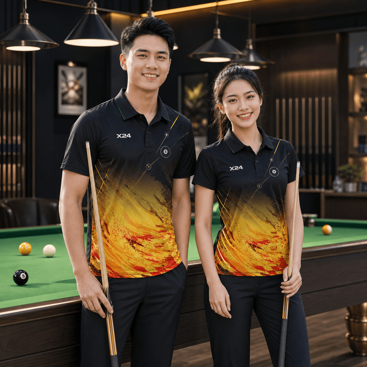 Áo bi-a X24 BA-171 Đen Vàng Cam