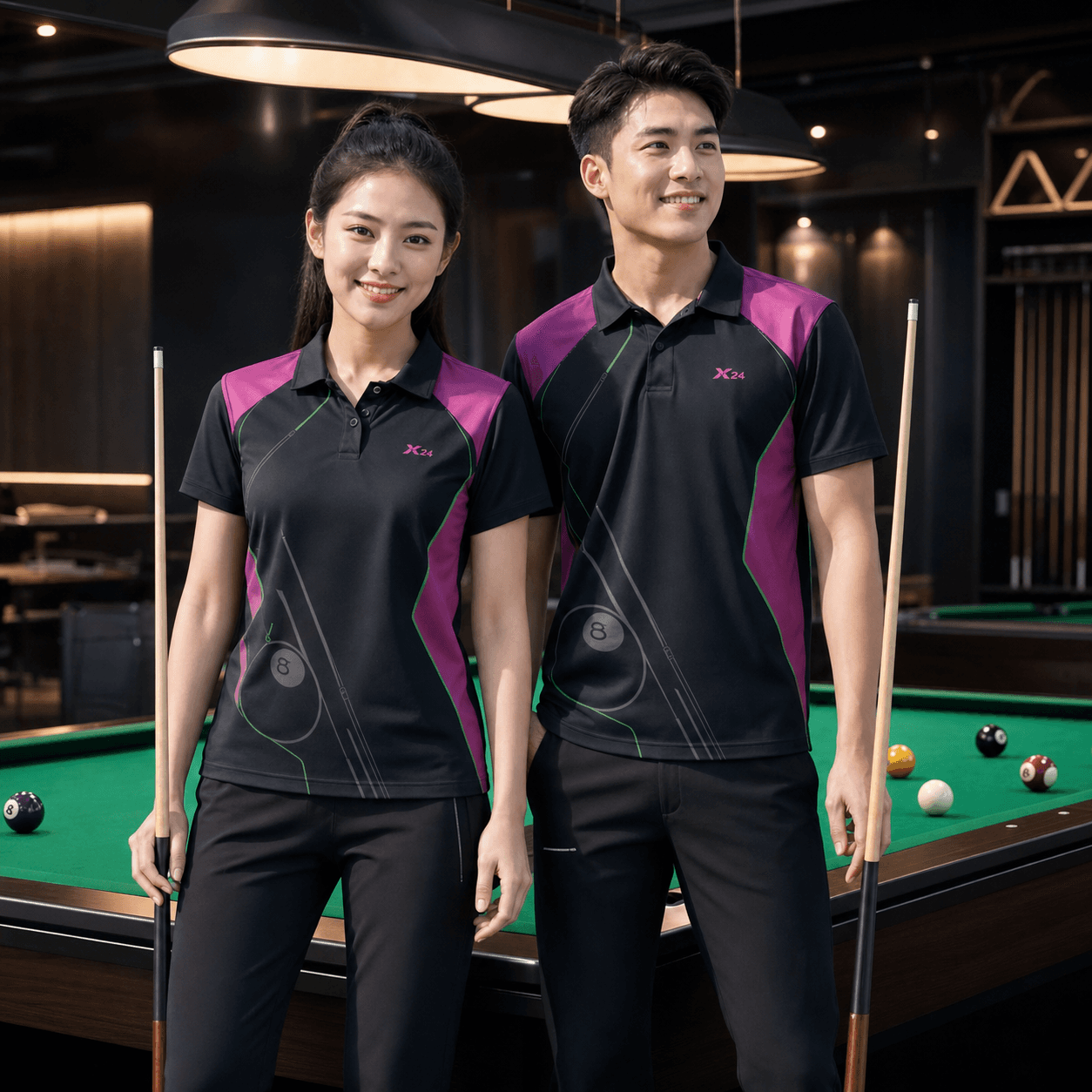 Áo bi-a X24 BA-406 màu Đen Tím phối quần dài đen