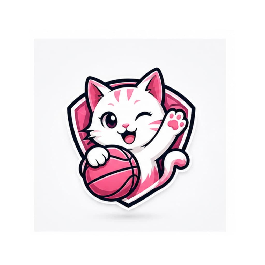 Logo Bóng Rổ Mèo Hồng Màu Hồng Trắng