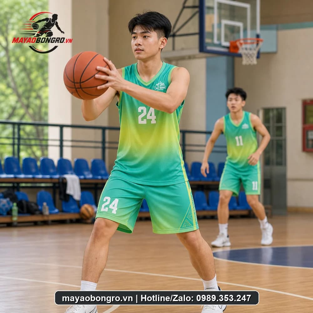 Mẫu bóng rổ Gradient Xanh Lá Vàng cho học sinh trung học phổ thông, người lớn.